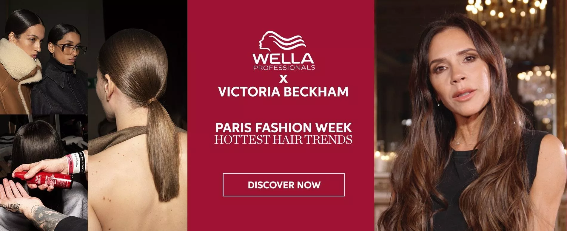 Bannière Victoria Beckham x Tendances Wella Hair avec le bouton "Découvrir"