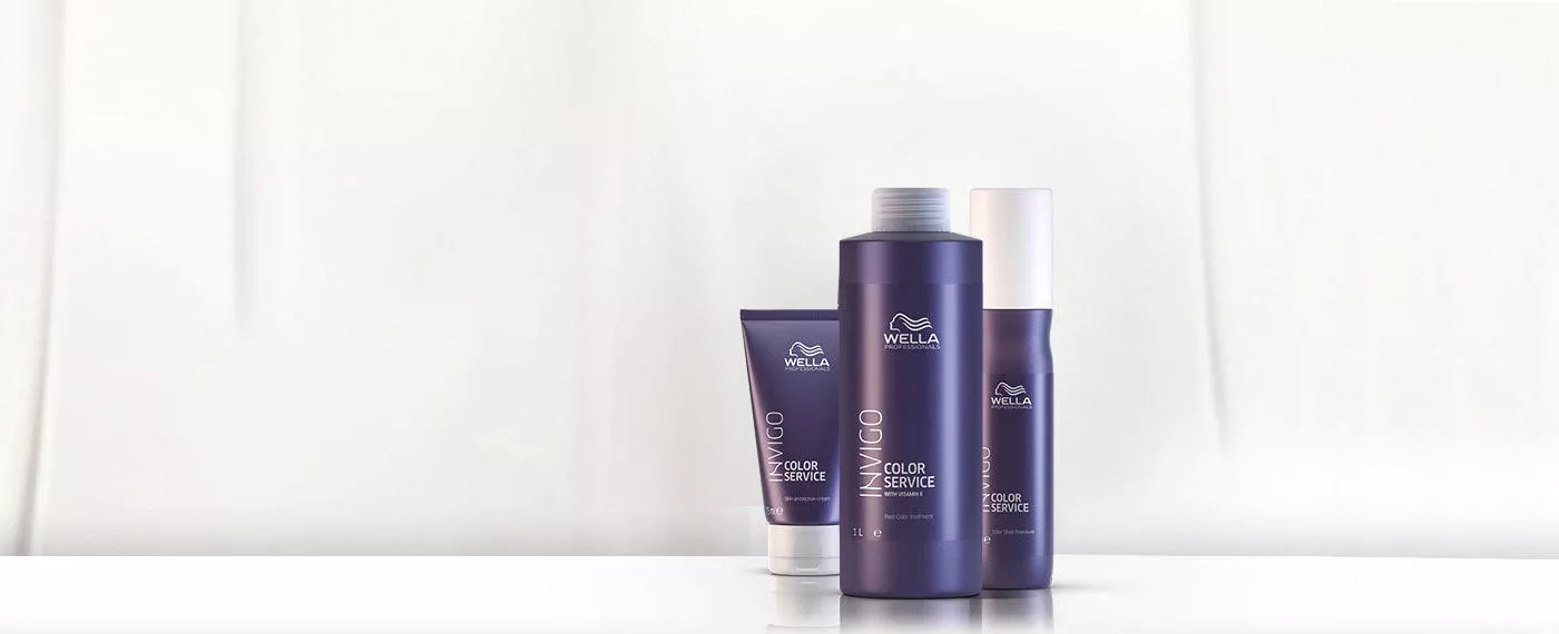 3 dunkelviolette Flaschen INVIGO Haarpflege Produkte