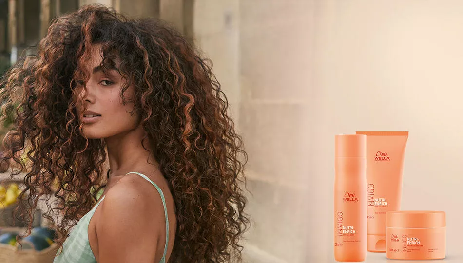 Curly hair model + Invigo Nutri-Enrich products
