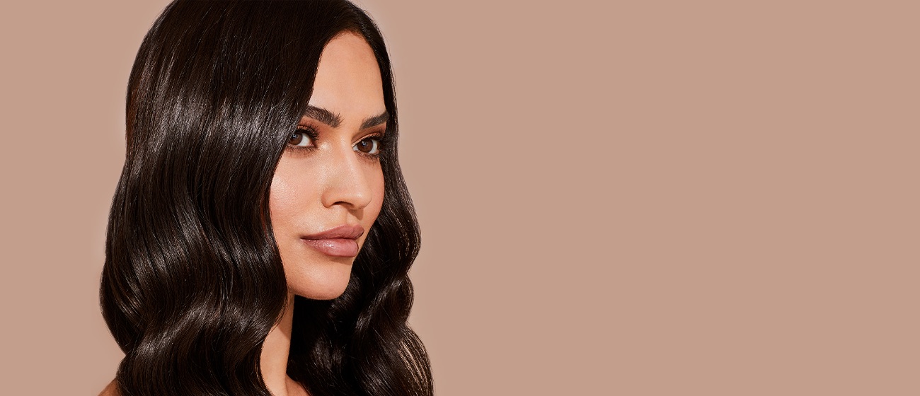 woman with dark long shiny hair