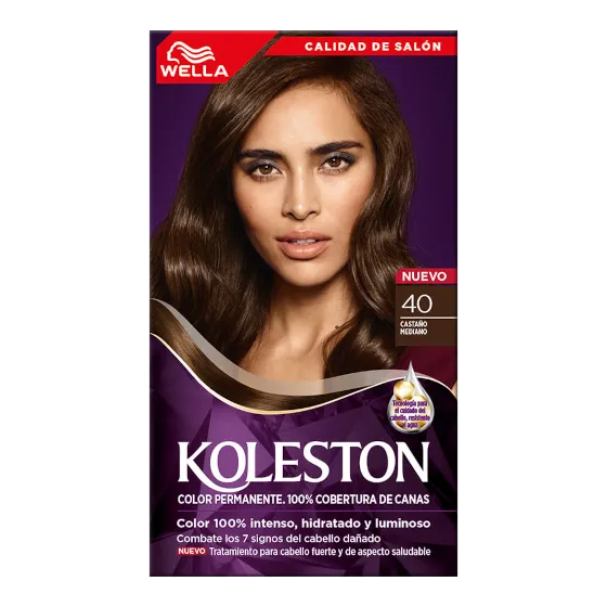 Crema de color permanente para el cabello con factor de protección contra el agua de Koleston de Wella- 40 Castano Mediano