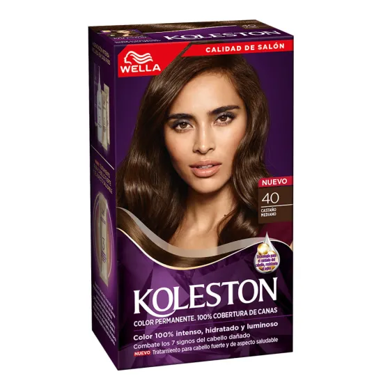 Crema de color permanente para el cabello con factor de protección contra el agua de Koleston de Wella- 40 Castano Mediano