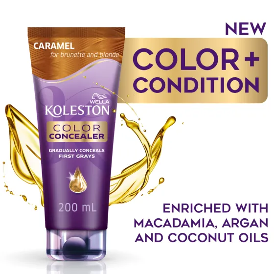 Color Concealer Carmel for brunette and blonde with argan, coconut and macadamia oils conditioner 200 ml