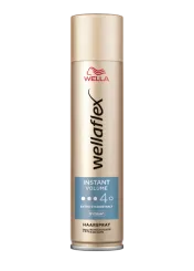 Goldene Haarspraydose von Wellaflex von der Instant Volumen Reihe, mit Haltegrad 4.